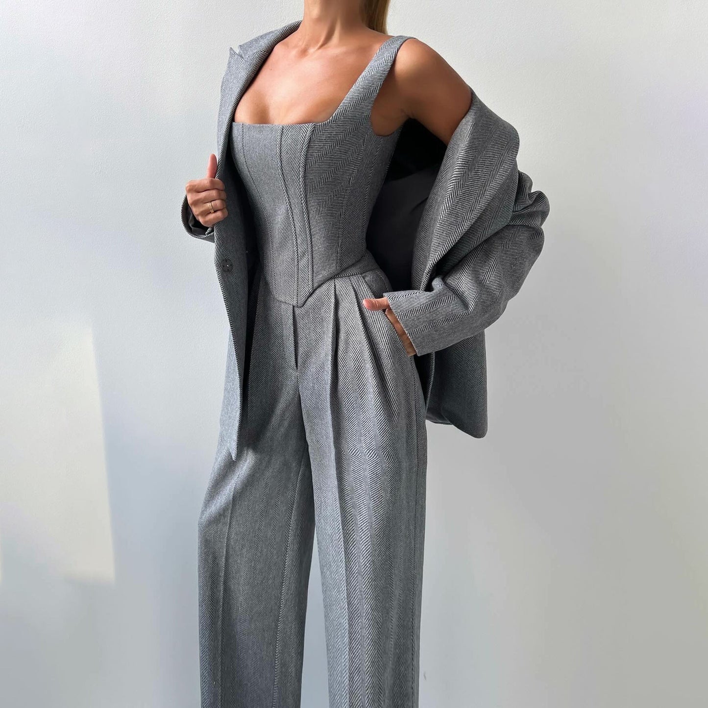 Completo Tre Pezzi Elegante Herringbone