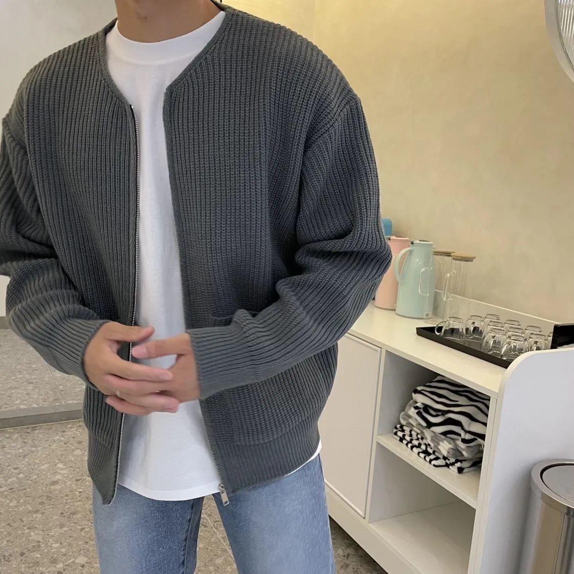Cardigan da Uomo in Maglia con Orlo a Coste e Maniche Lunghe