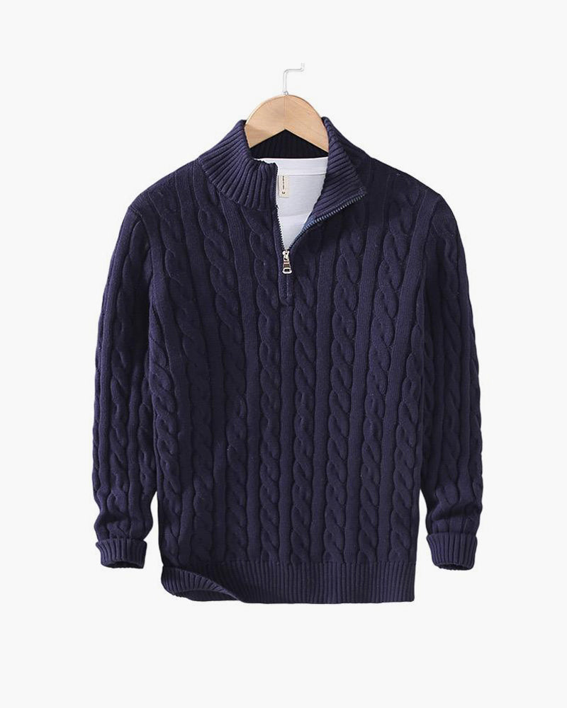 Maglione da Uomo con Lavorazione a Treccia e Mezza Zip a Collo Alto
