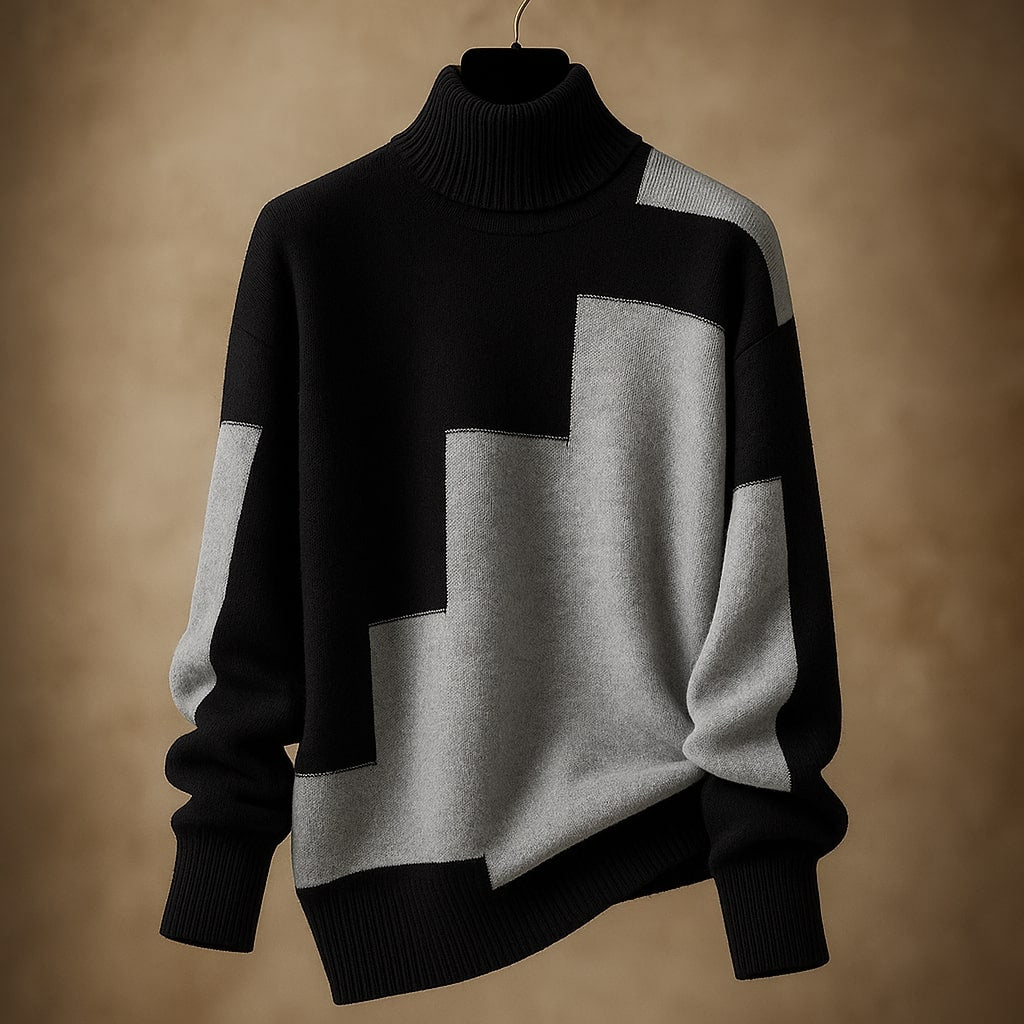 Top da Donna a Dolcevita in Maglia Collo a Coste Motivo Geometrico