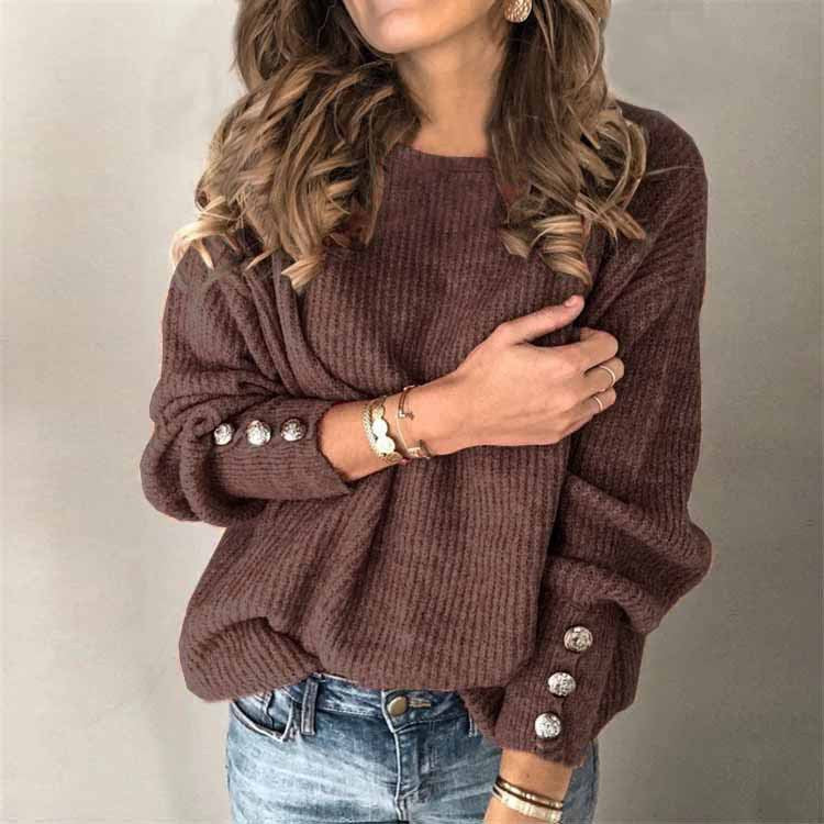 Maglione da Donna a Maniche Lunghe con Dettagli di Bottoni sulle Maniche