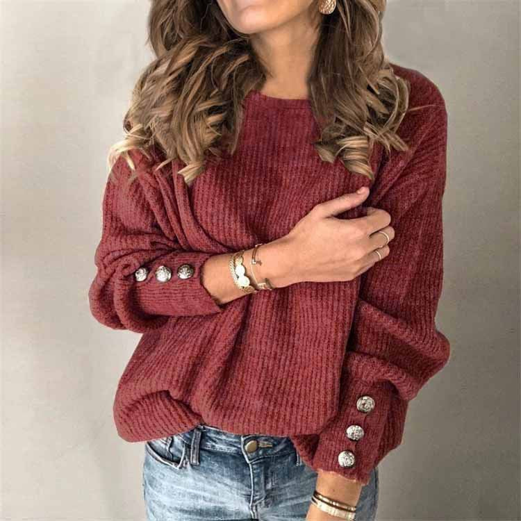 Maglione da Donna a Maniche Lunghe con Dettagli di Bottoni sulle Maniche