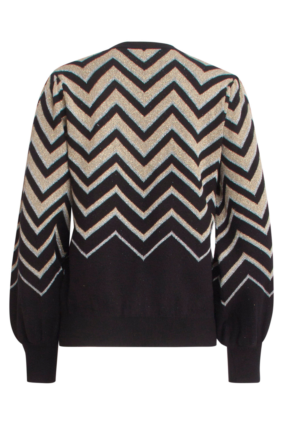 Women's Loose-Fit Shirt with Zigzag Print and Long Puff Sleeves
