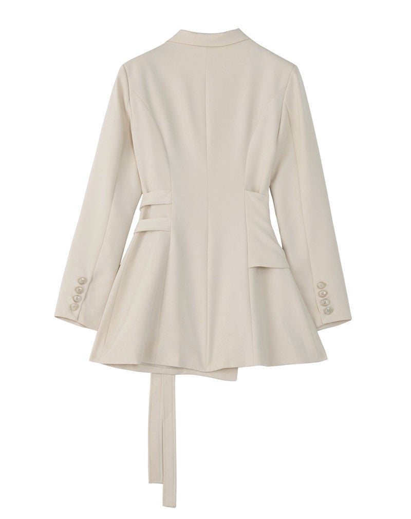 Blazer Donna Doppiopetto con Design a Cintura e Maniche Lunghe