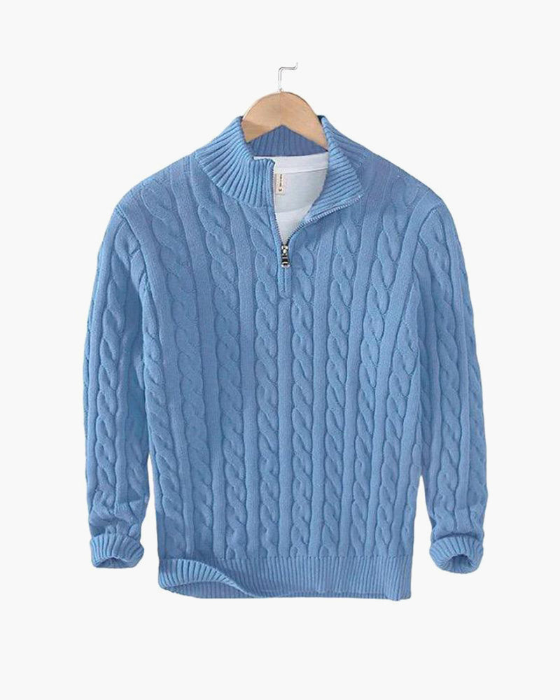Maglione da Uomo con Lavorazione a Treccia e Mezza Zip a Collo Alto