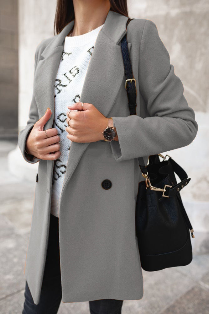 Elegante Cappotto di Lana con Bottoni per Donna