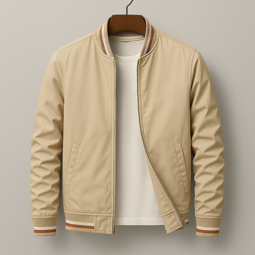 Giacca Bomber da Uomo Primaverile con Bordo a Righe, Leggera