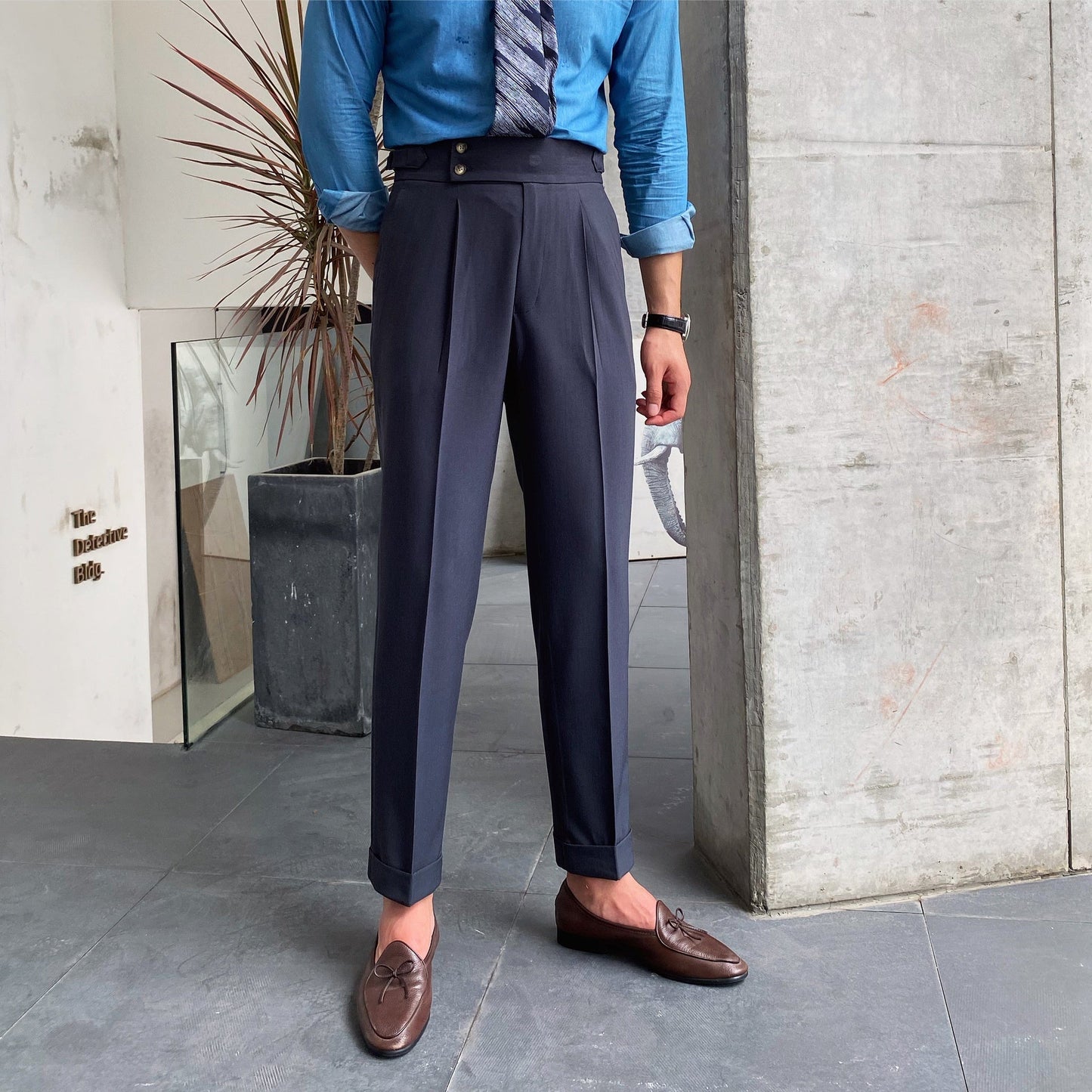 Pantaloni Uomo Completo Loose Fit Gamba Dritta Colore Unico