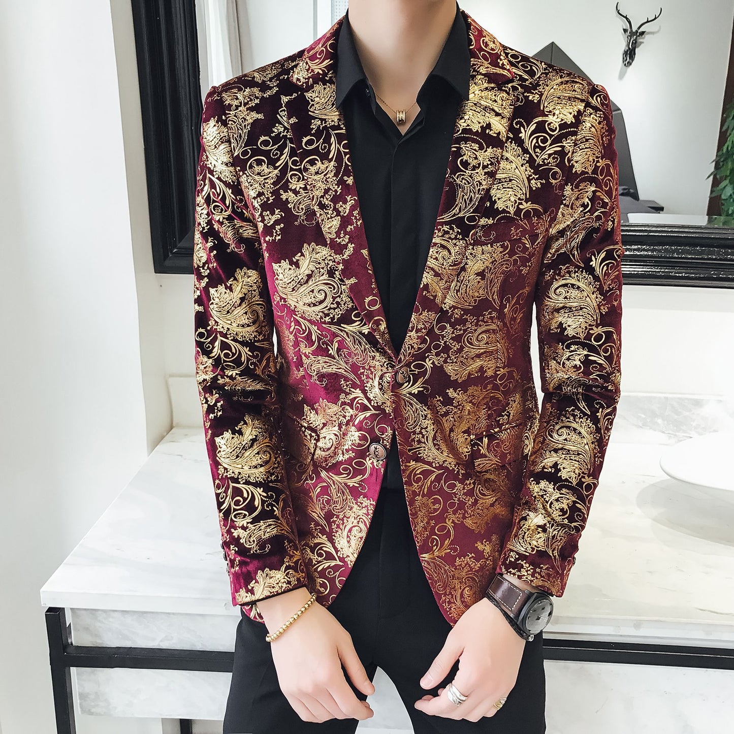 Abito Casual Uomo con Stampa Floreale e Fodera in Poliestere | Ideale per Primavera e Autunno