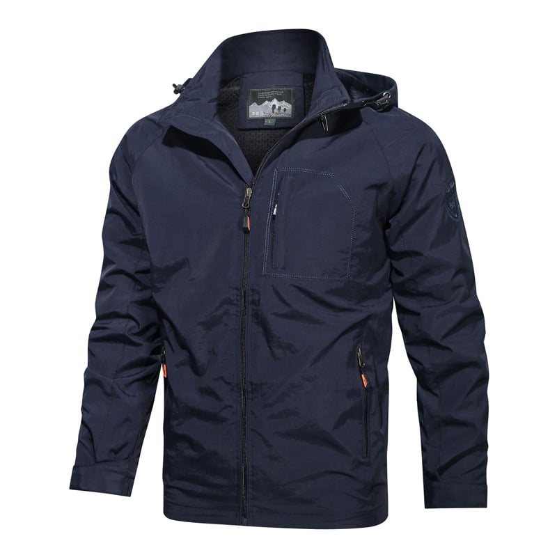 Men's Jacket with Hood, High Collar, and Zip Closure – Lightweight Section