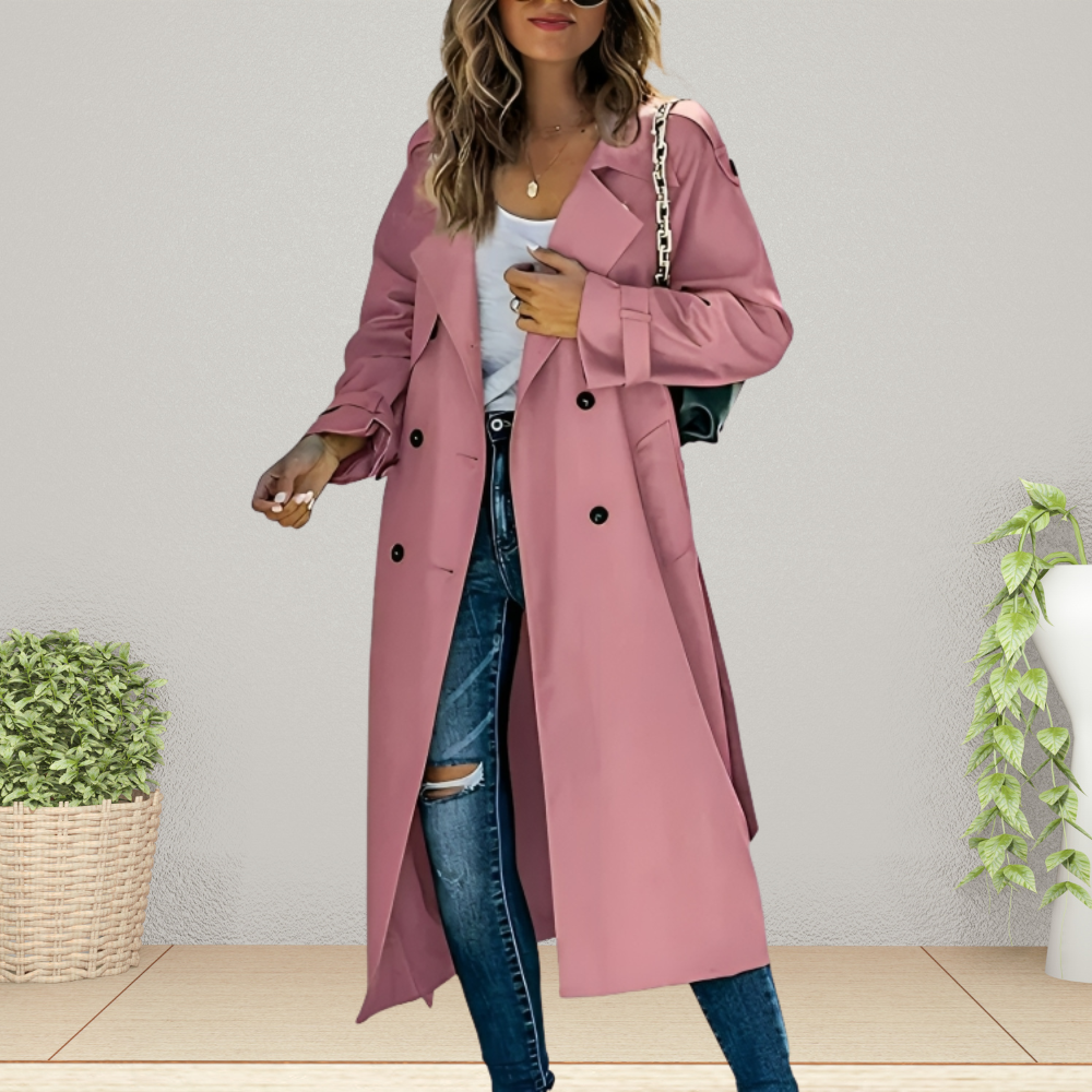 Trench Coat Primaverile da Donna Doppiopetto di Media Lunghezza