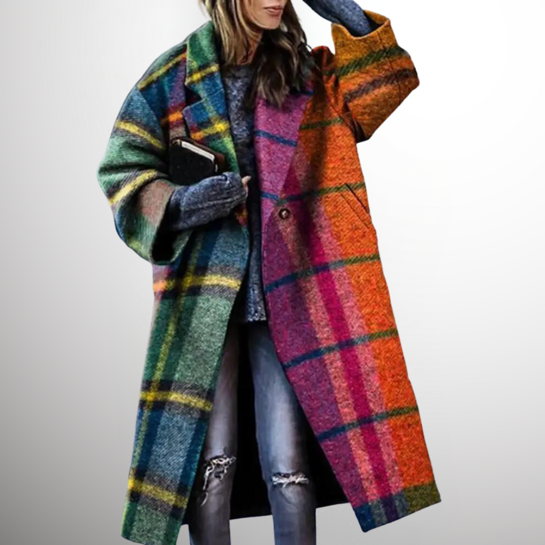 Elegante Cappotto Lungo a Quadri per Donna