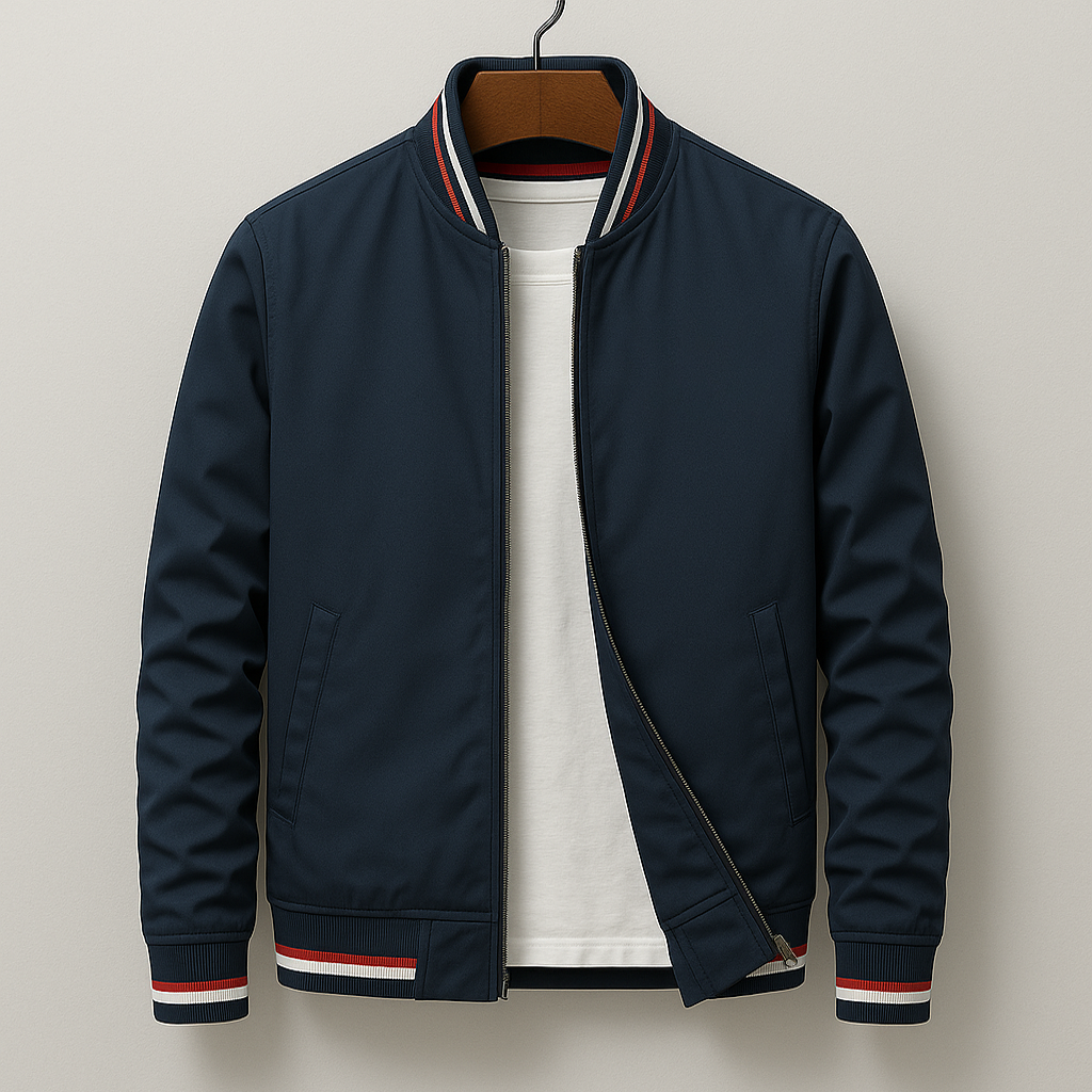 Giacca Bomber da Uomo Primaverile con Bordo a Righe, Leggera