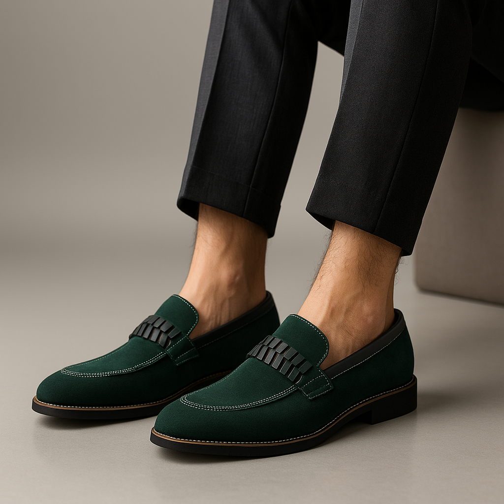 Mocassini da Uomo Camoscio Fascia Intrecciata Slip On