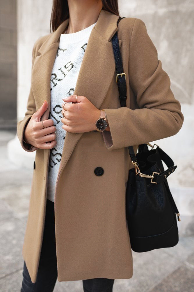 Elegante Cappotto di Lana con Bottoni per Donna