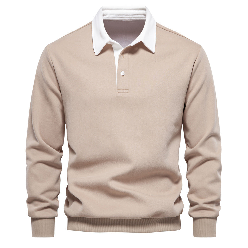 Maglione beige da uomo con colletto bianco, stile casual elegante, perfetto per l'autunno. Maglia a maniche lunghe, ideale per look sofisticati.