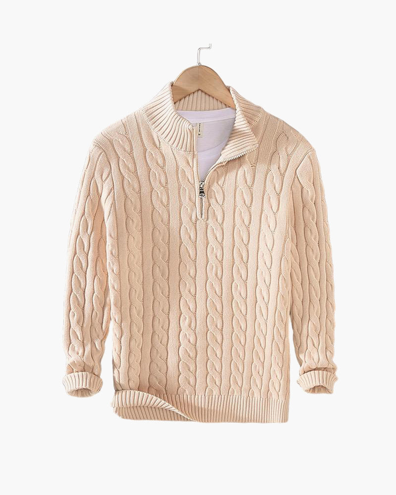 Maglione da Uomo con Lavorazione a Treccia e Mezza Zip a Collo Alto
