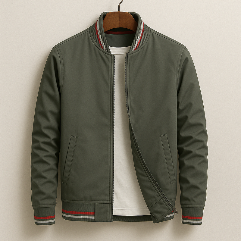 Giacca Bomber da Uomo Primaverile con Bordo a Righe, Leggera