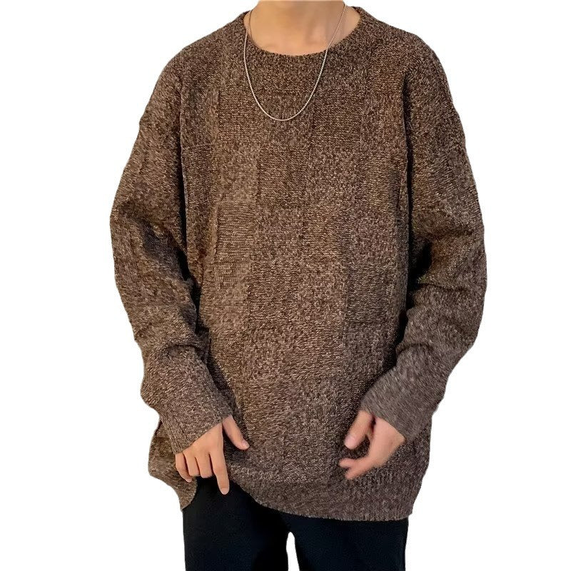 Maglione da Uomo Invernale a Maniche Lunghe con Motivo a Rete a Diamante