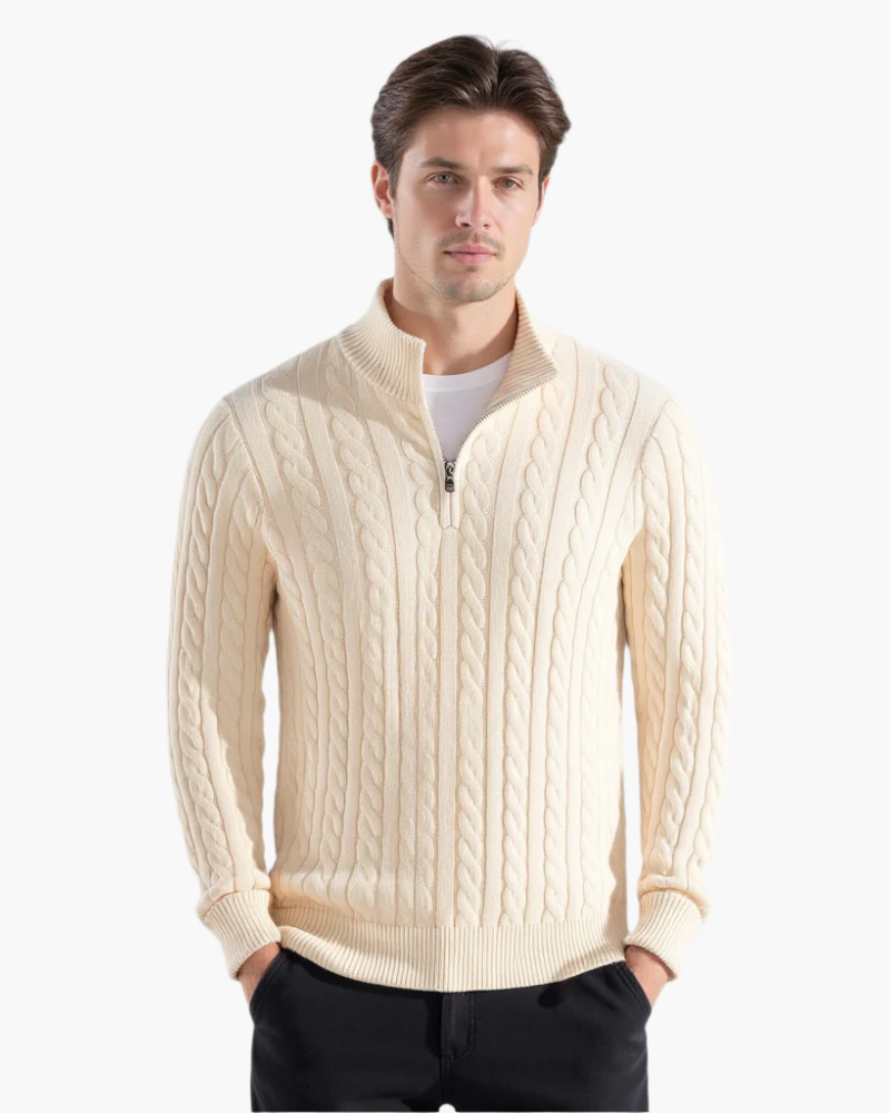 Maglione da Uomo con Lavorazione a Treccia e Mezza Zip a Collo Alto