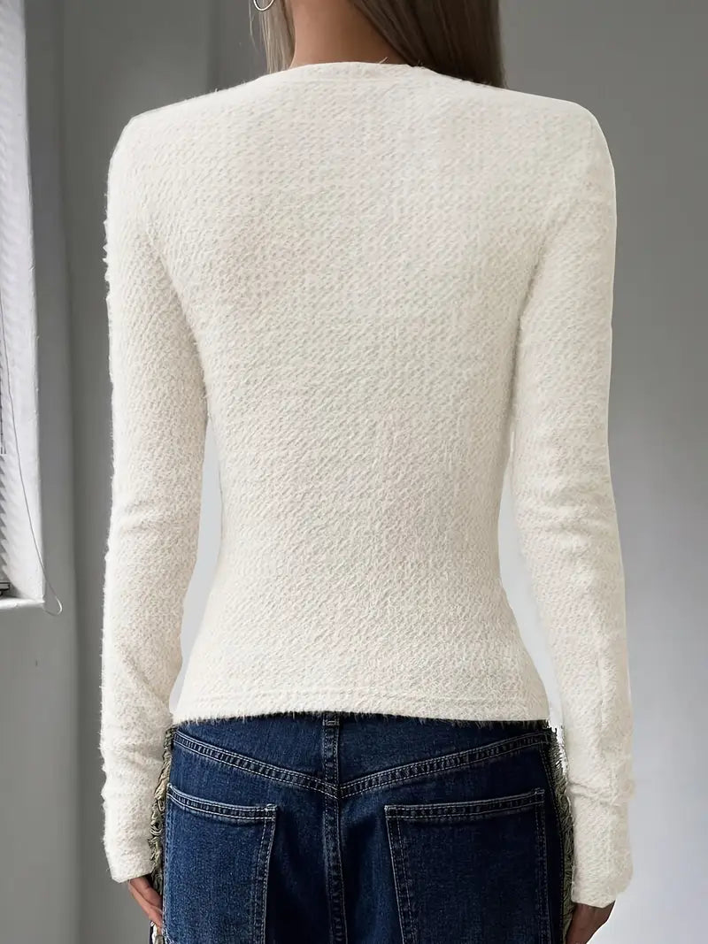 Maglione da Donna Girocollo in Maglia con Design Minimalista