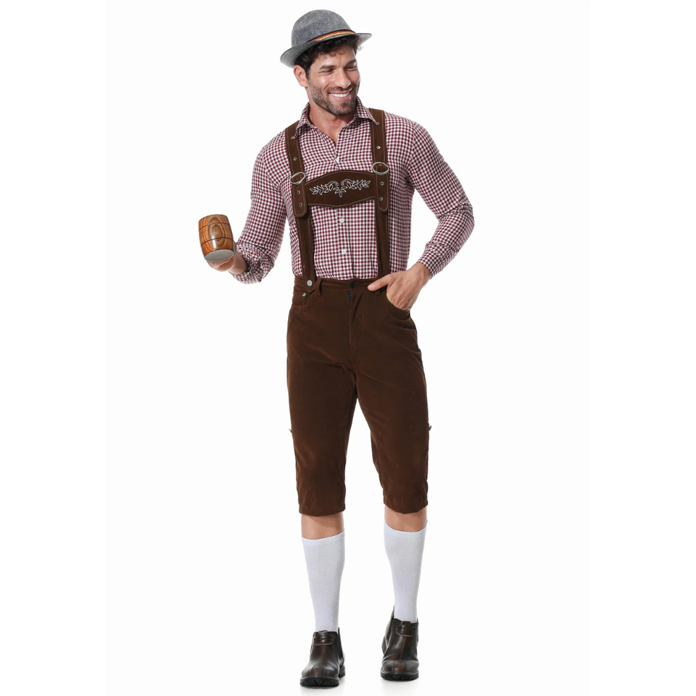 Set Lederhosen da Uomo Oktoberfest Tre Pezzi con Camicia e Cravatta