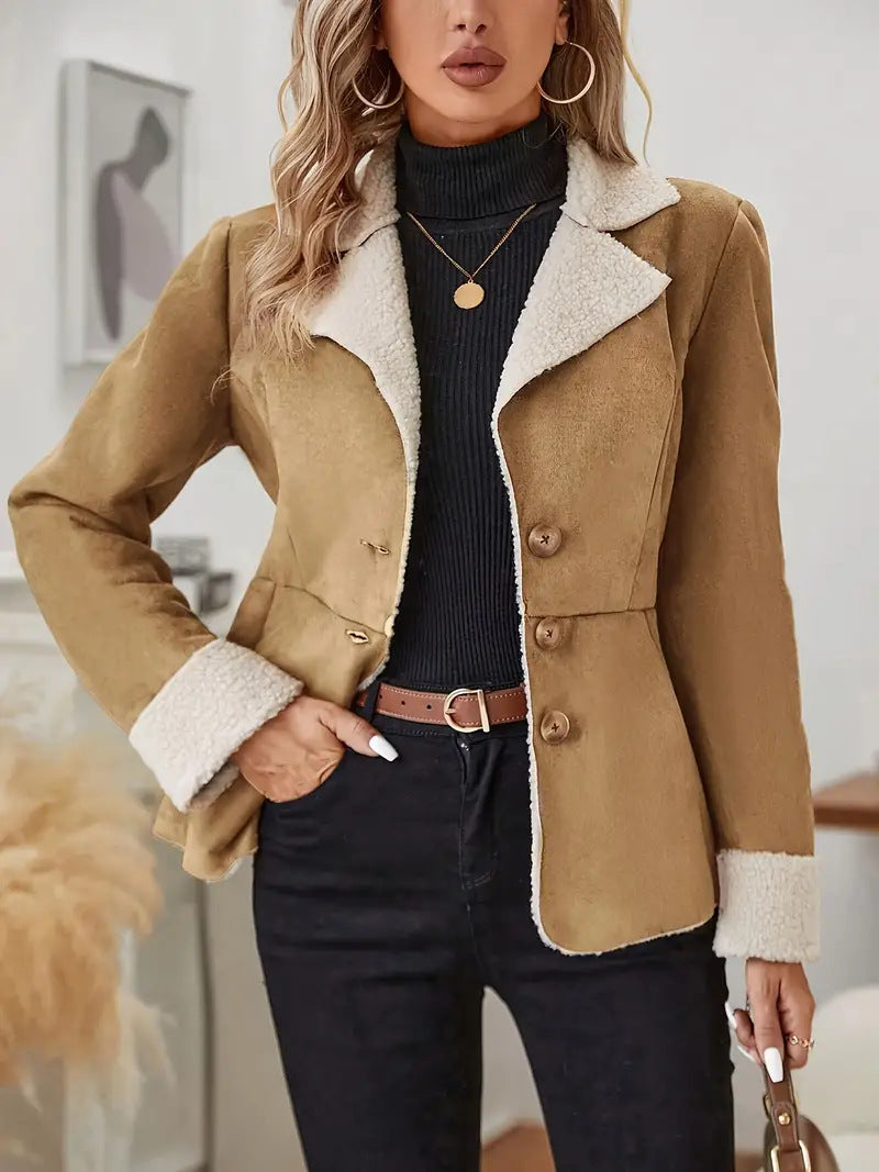 Chaqueta de Invierno para Mujer con Pelo, Solapa y Bolsillos