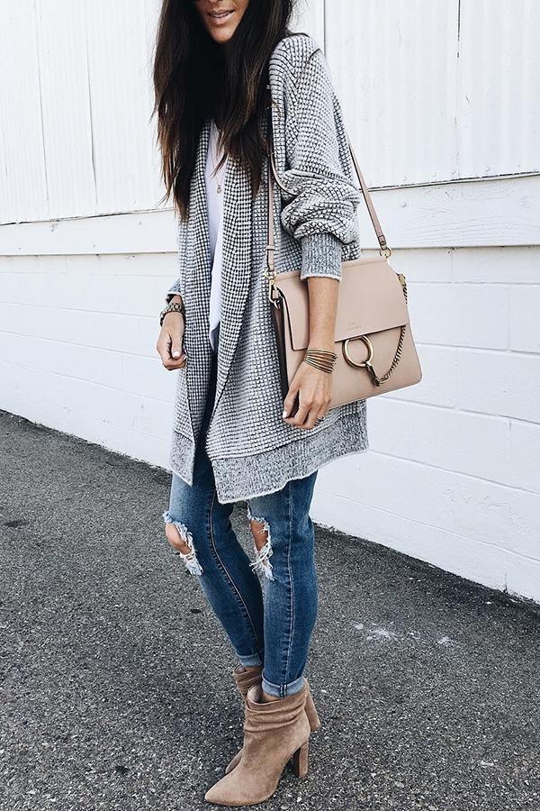 Cardigan da Donna a Maniche Lunghe con Trama a Nido d’Ape
