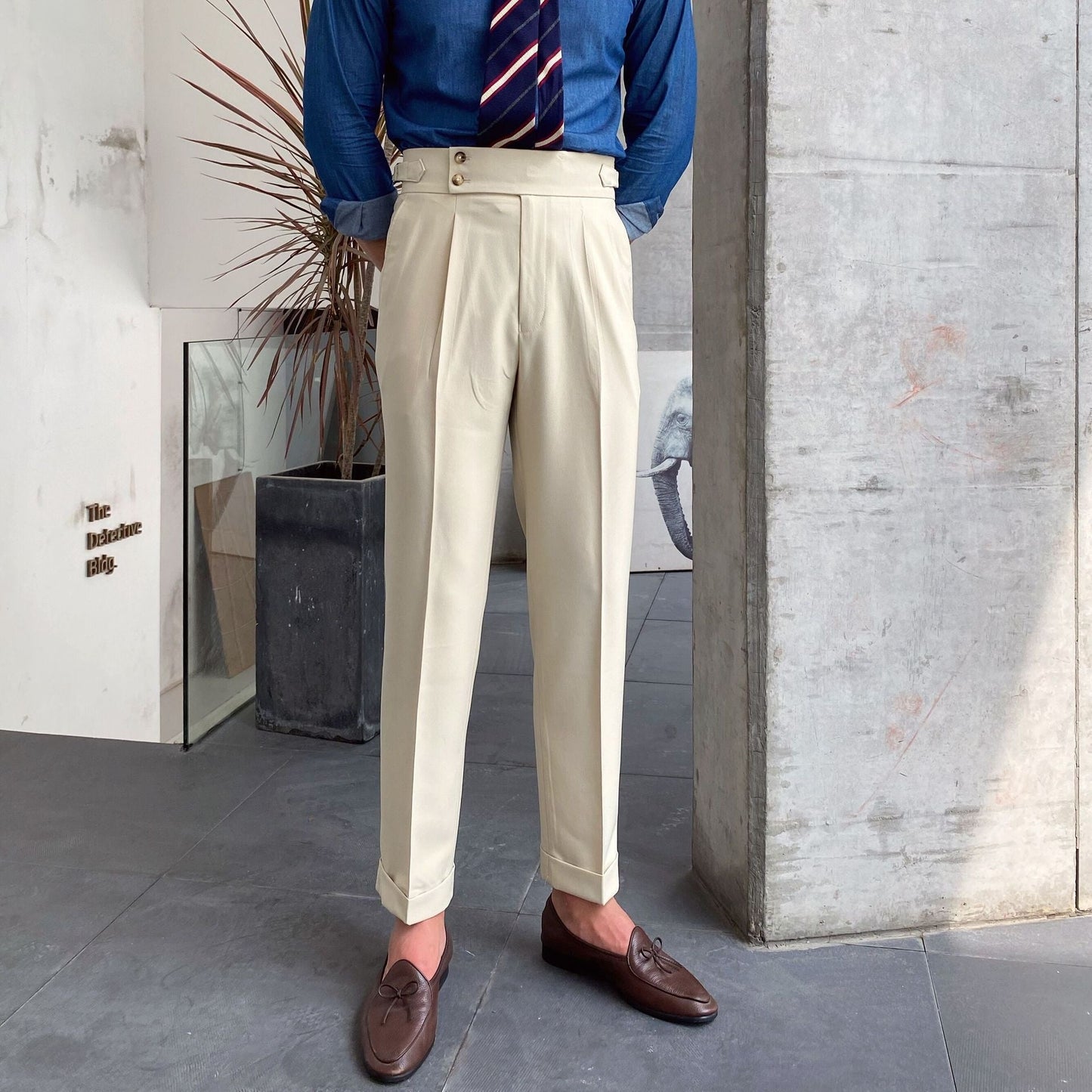 Pantaloni Uomo Completo Loose Fit Gamba Dritta Colore Unico
