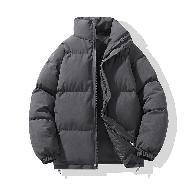 Giacca invernale imbottita grigia, design moderno, chiusura a zip, ideale per il freddo. Cappotto caldo e resistente, perfetto per l'inverno.