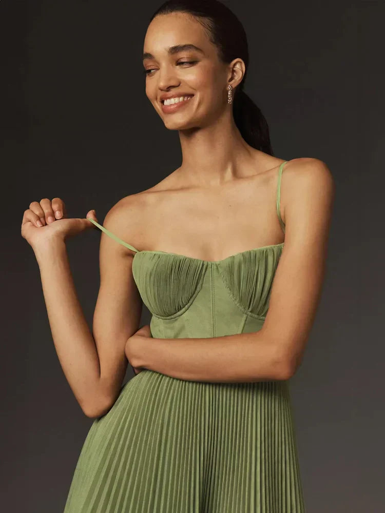 Abito Midi con Corpetto in Tulle Pieghettato | Ideale per Primavera ed Estate