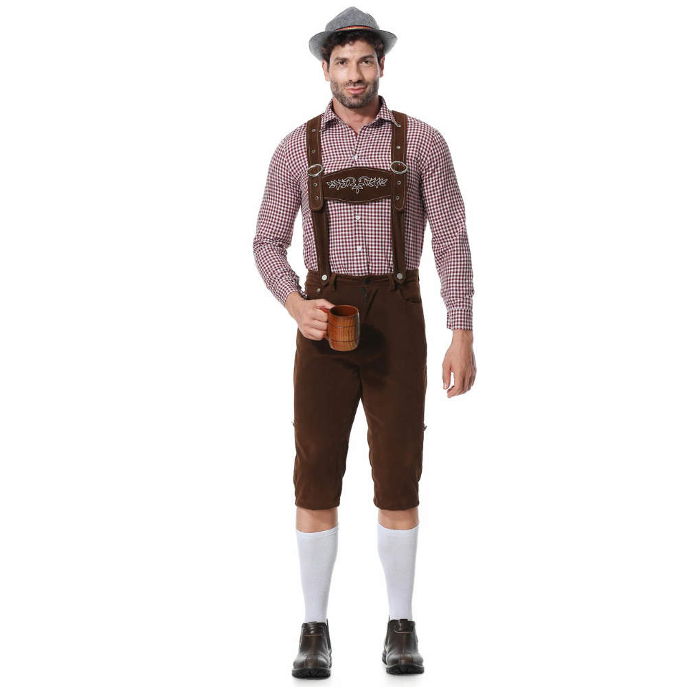 Set Lederhosen da Uomo Oktoberfest Tre Pezzi con Camicia e Cravatta