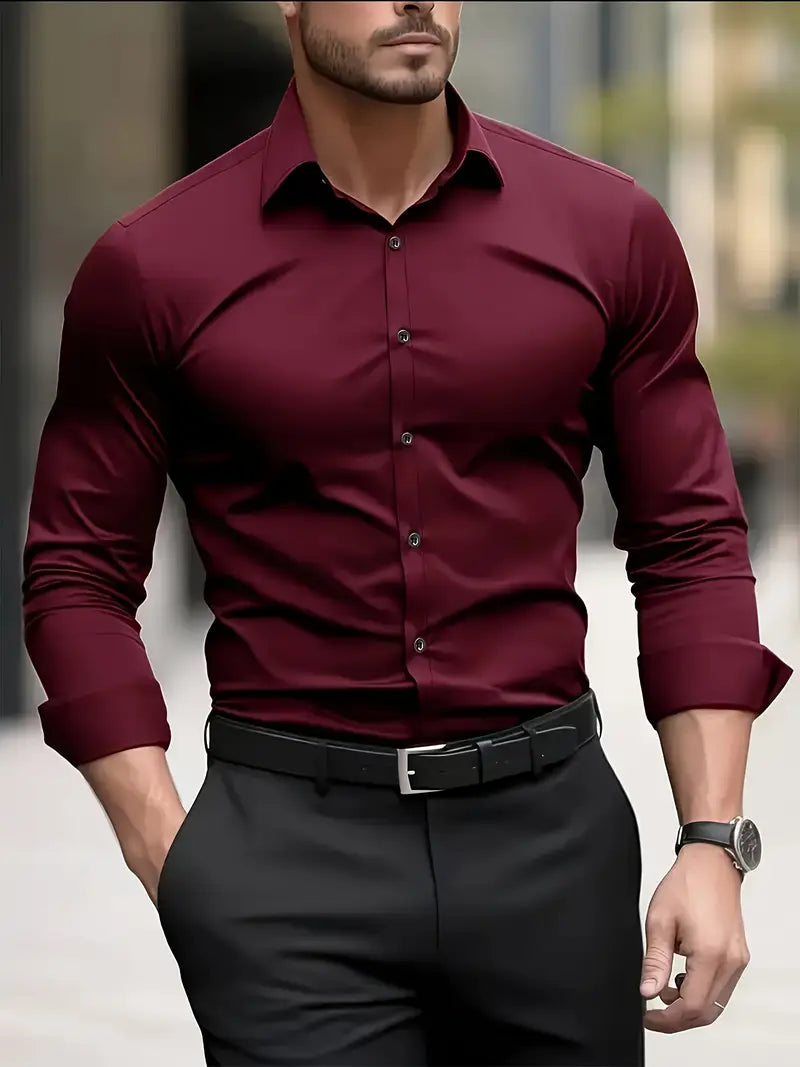 Camicia da Uomo a Manica Lunga Slim Fit in Tessuto Traspirante
