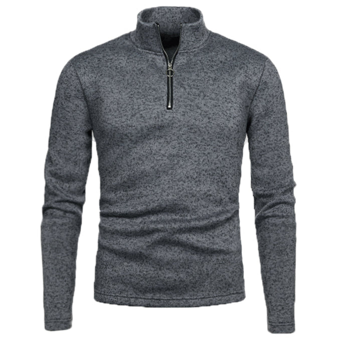 Maglione grigio da uomo con zip corta, design casual ed elegante, ideale per l'autunno e l'inverno. Tessuto morbido e caldo, perfetto per look quotidiani.