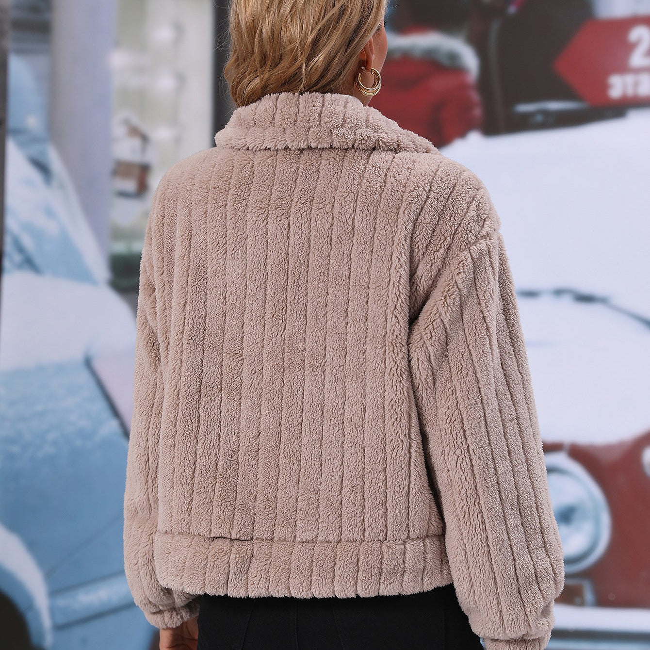 Abrigo de otoño para mujer con mangas largas y diseño de rayas y cuadros