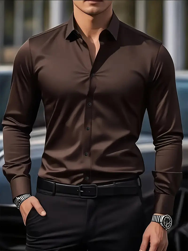 Camicia da Uomo a Manica Lunga Slim Fit in Tessuto Traspirante