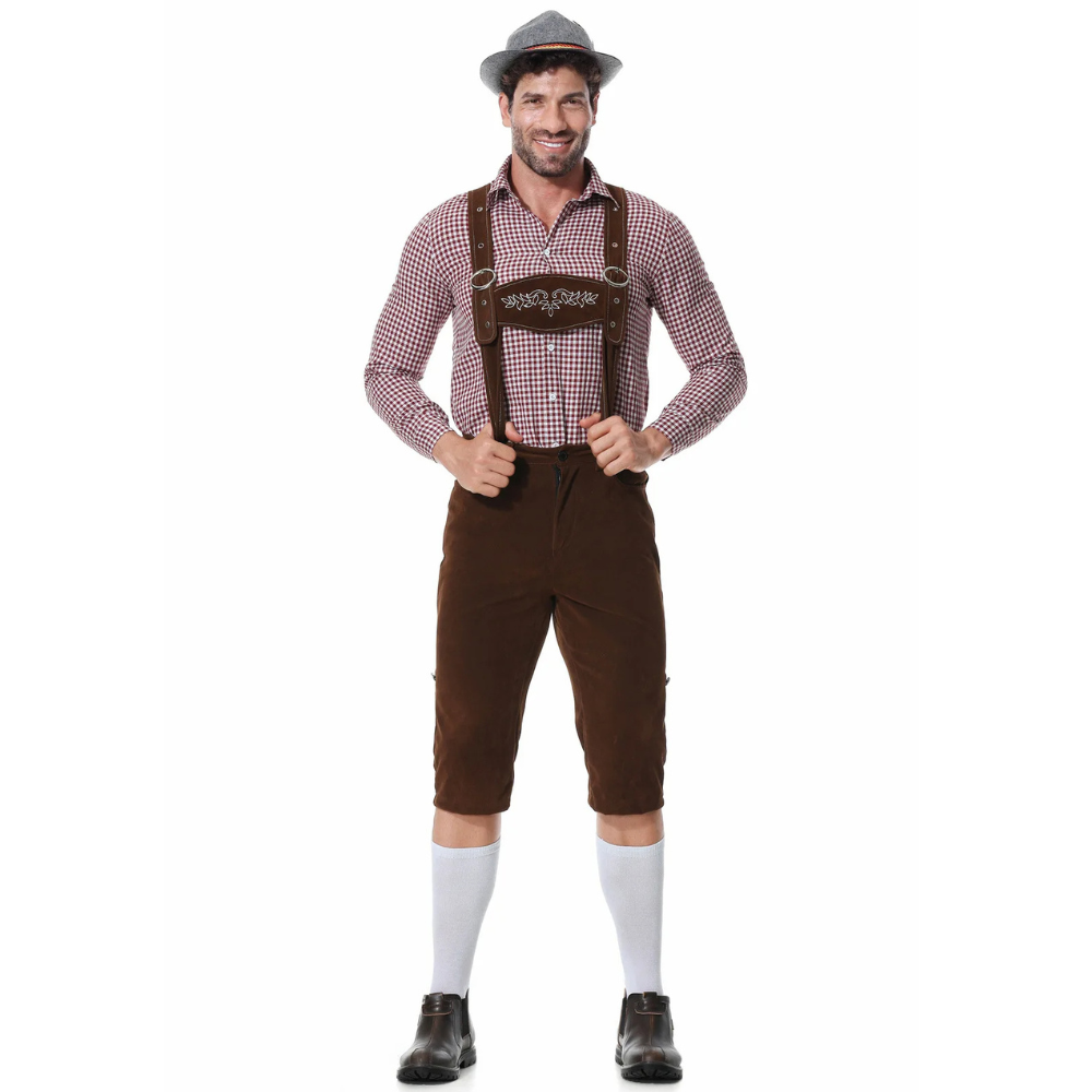 Set Lederhosen da Uomo Oktoberfest Tre Pezzi con Camicia e Cravatta