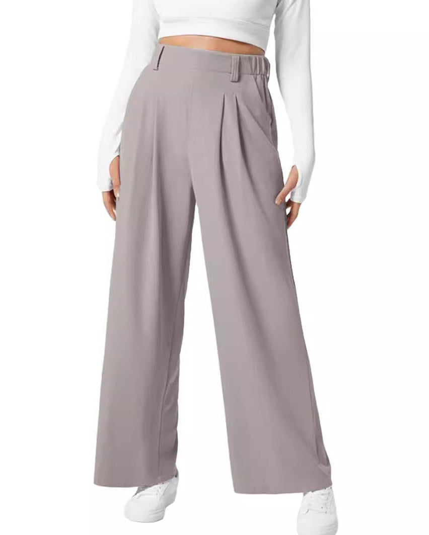 Pantaloni da Donna a Vita Alta in Maglia Waffle con Gamba Ampia