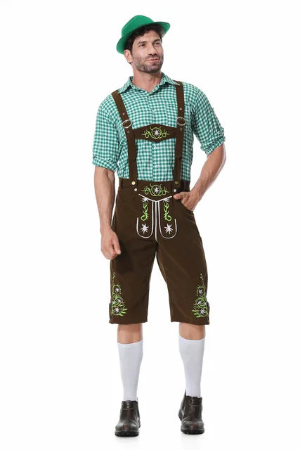 Set Outfit Oktoberfest da Uomo con Gilet Verde Pantaloni Cappello e Bretelle