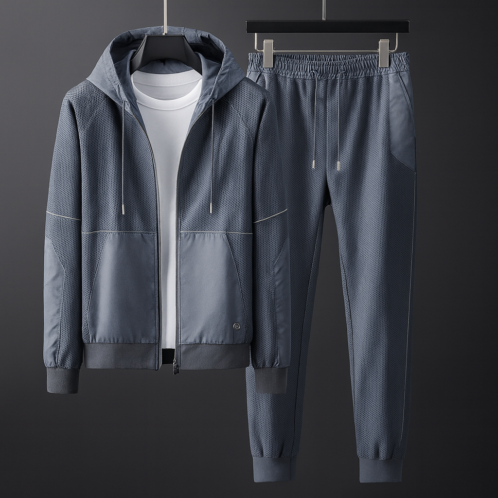 Tuta da Uomo in Mesh con Pannelli a Contrasto e Giacca con Zip