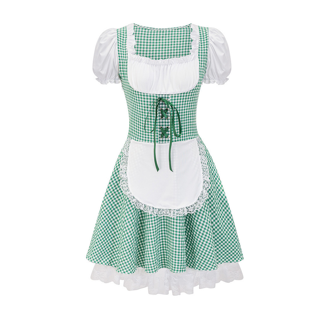 Dirndl Autunnale da Donna con Spalle Scoperte e Motivo a Quadri
