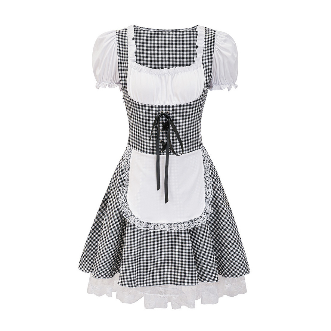Dirndl Autunnale da Donna con Spalle Scoperte e Motivo a Quadri