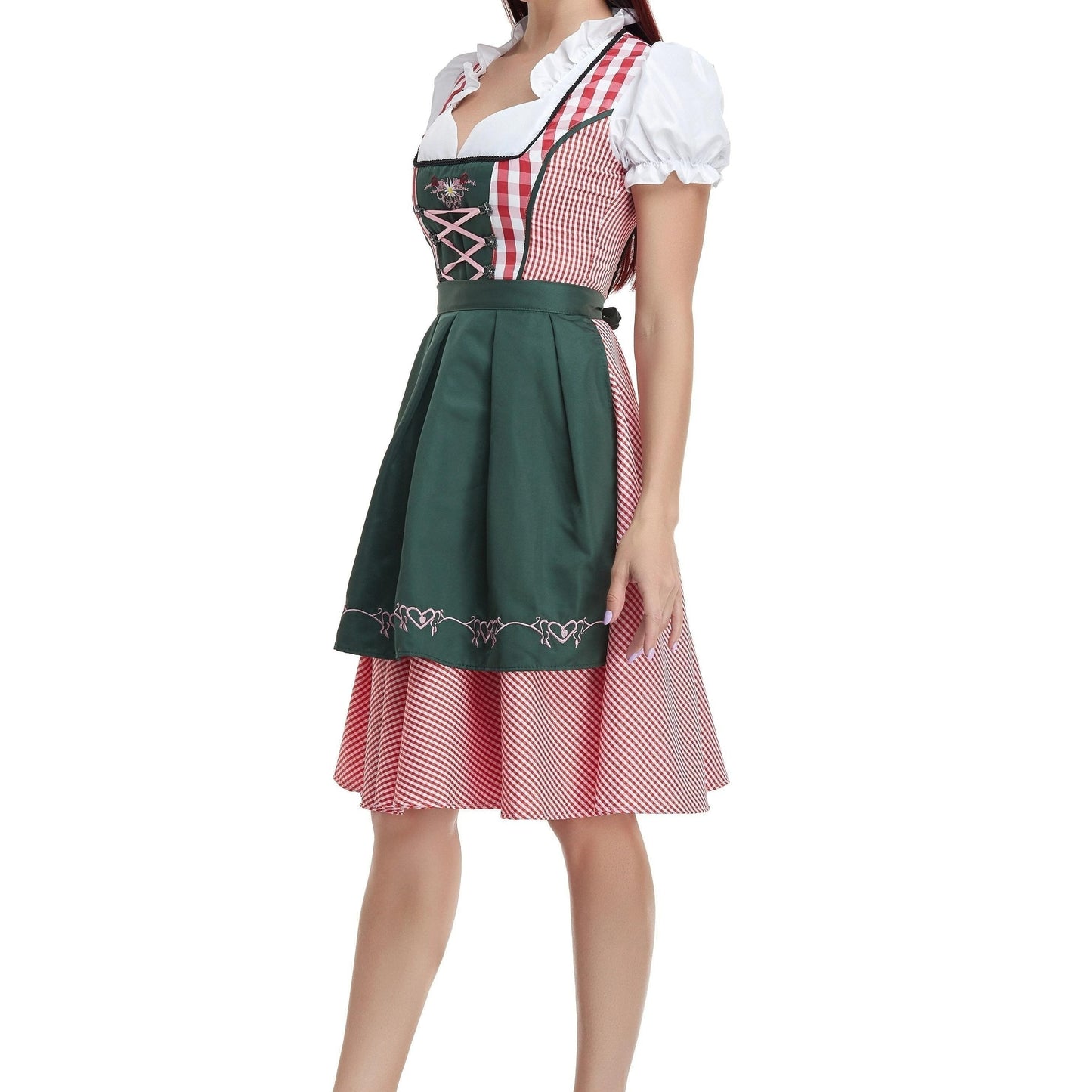 Abito Dirndl da Donna Verde Oliva con Grembiule Taglio Tradizionale per Feste