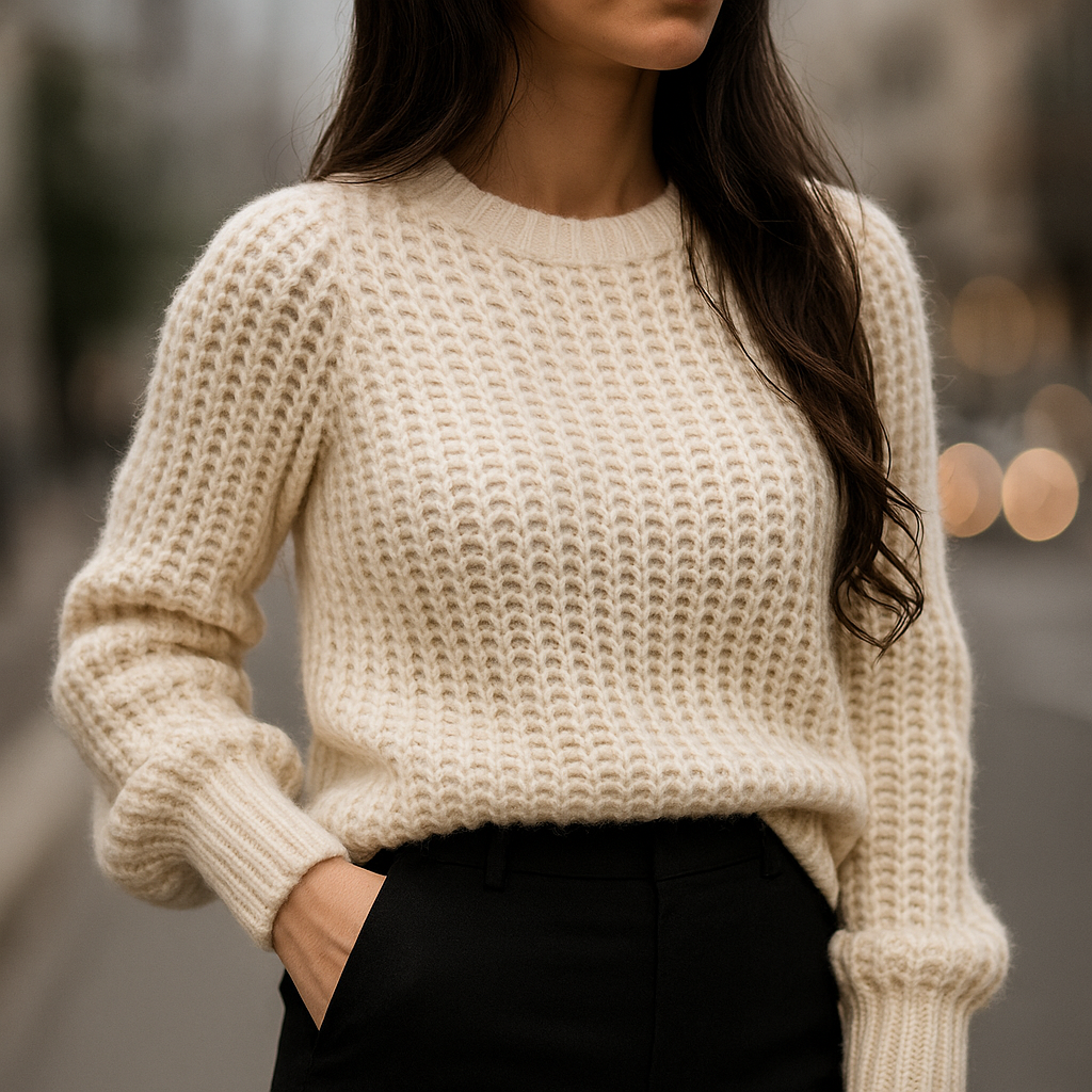 Maglione Rib Knit Donna Vestibilità Larga Maniche Lunghe
