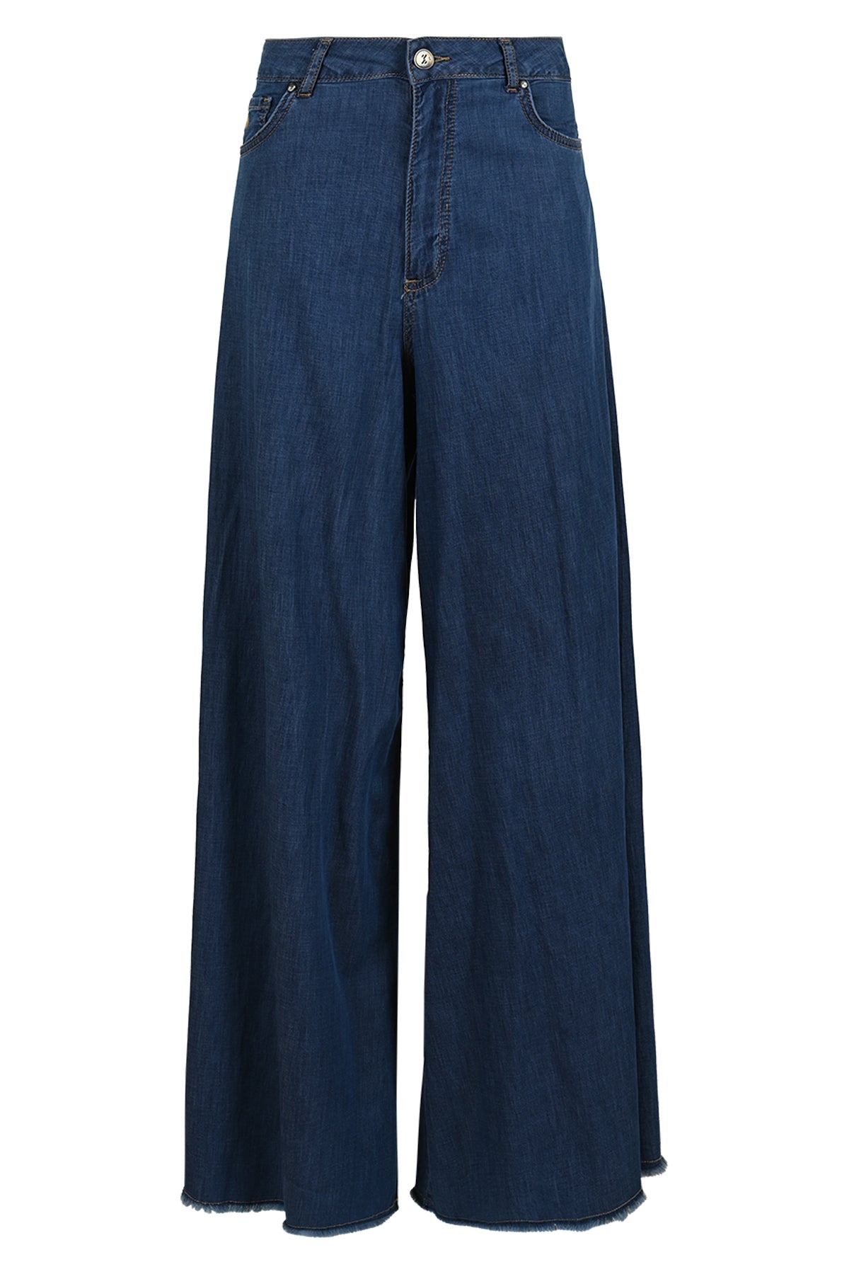 Jeans da Donna a 5 Tasche con Gamba Larga e Orlo Frangiato