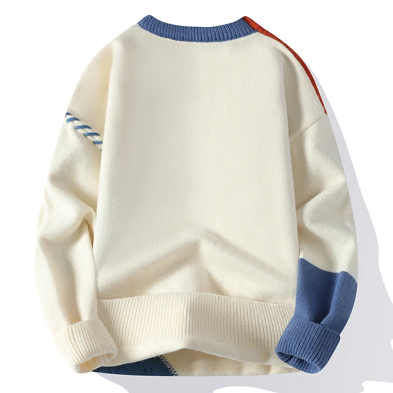 Maglione da Uomo in Maglia con Pannelli Patchwork a Treccia e Cuciture a Sopraggitto