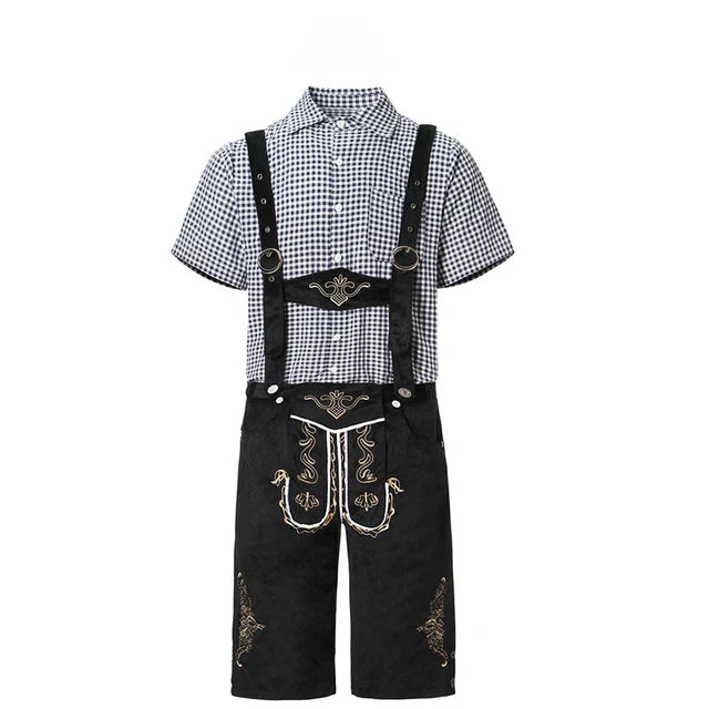 Set Lederhosen da Uomo con Pantaloni Ricamati e Camicia a Quadri per Festival