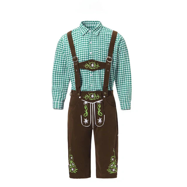 Set Lederhosen da Uomo con Pantaloni Ricamati e Camicia a Quadri per Festival