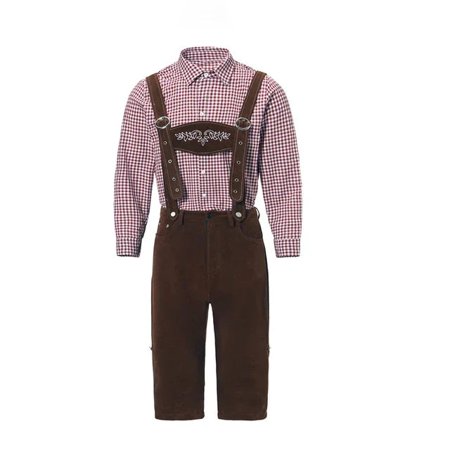 Set Lederhosen da Uomo con Pantaloni Ricamati e Camicia a Quadri per Festival