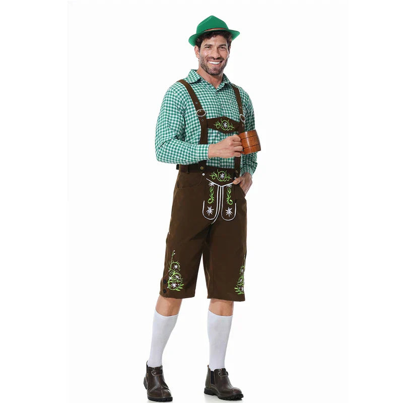 Set Lederhosen da Uomo con Pantaloni Ricamati e Camicia a Quadri per Festival